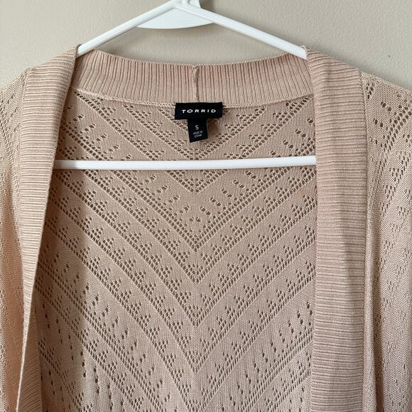 Torrid Pointelle Cardigan Sweater 5X Open Front Lightweight Knit Summer Neutral - Picture 4 of 10